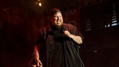 NASHVILLE, TENNESSEE - JUNE 17: Jelly Roll performs during 107.5 The River's River on the Rooftop at Skydeck on Broadway on June 17, 2024 in Nashville, Tennessee. (Photo by Jason Kempin/Getty Images)